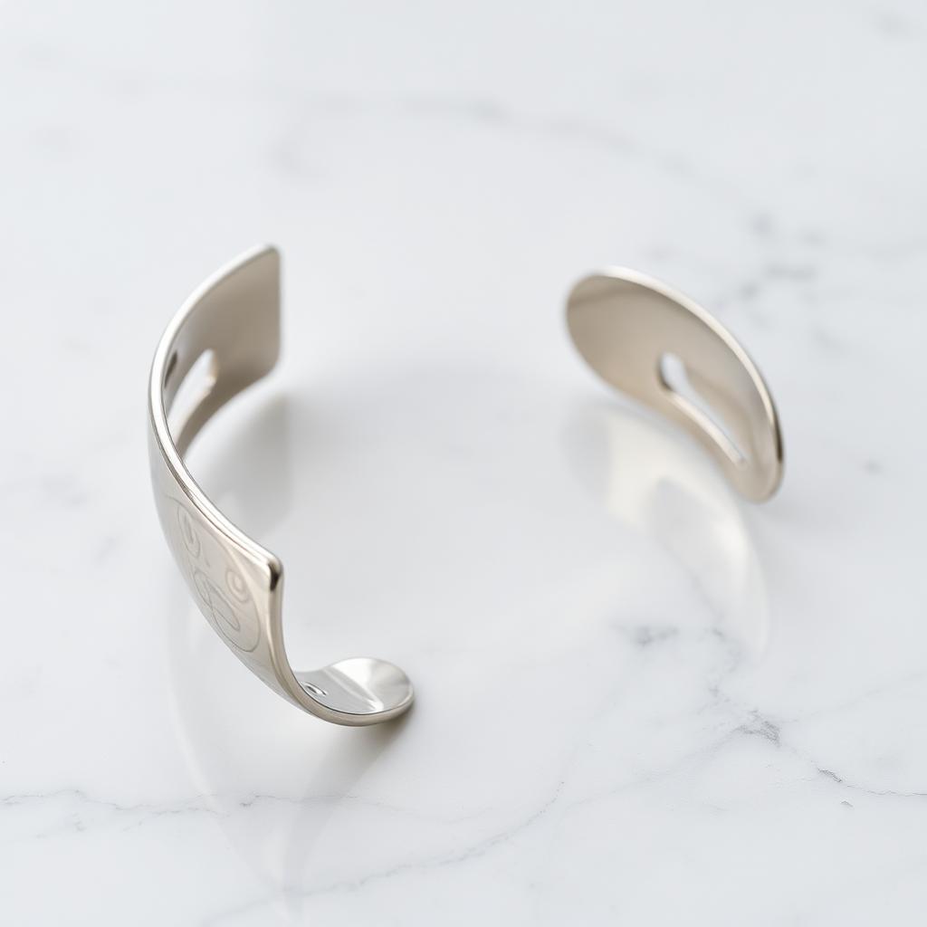 Polished sterling silver open cuff bracelet with fine engraved lines